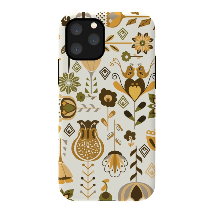 iPhone 11 Pro StrongFit Scandinavian Flowers in Mustard and Green by Paula Ohreen