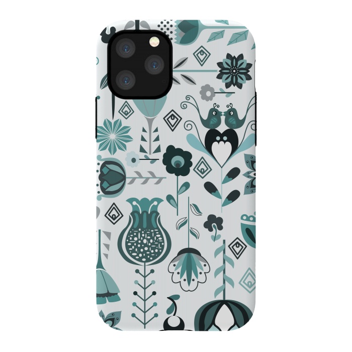 iPhone 11 Pro StrongFit Scandinavian Flowers in Blue and Grey by Paula Ohreen