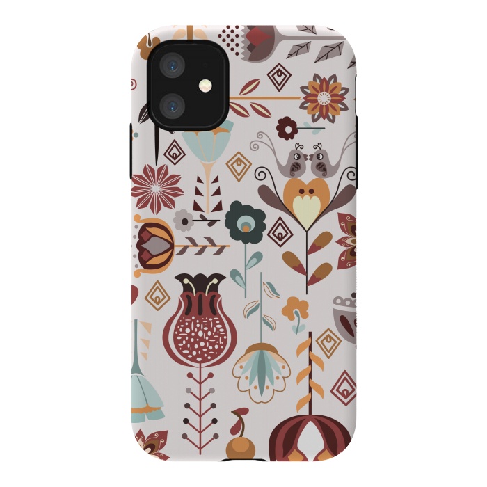 iPhone 11 StrongFit Scandinavian Flowers in Orange and Blue by Paula Ohreen