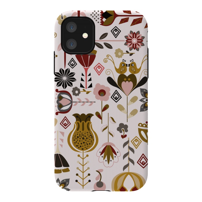 iPhone 11 StrongFit Scandinavian Flowers in Mustard and Pink by Paula Ohreen