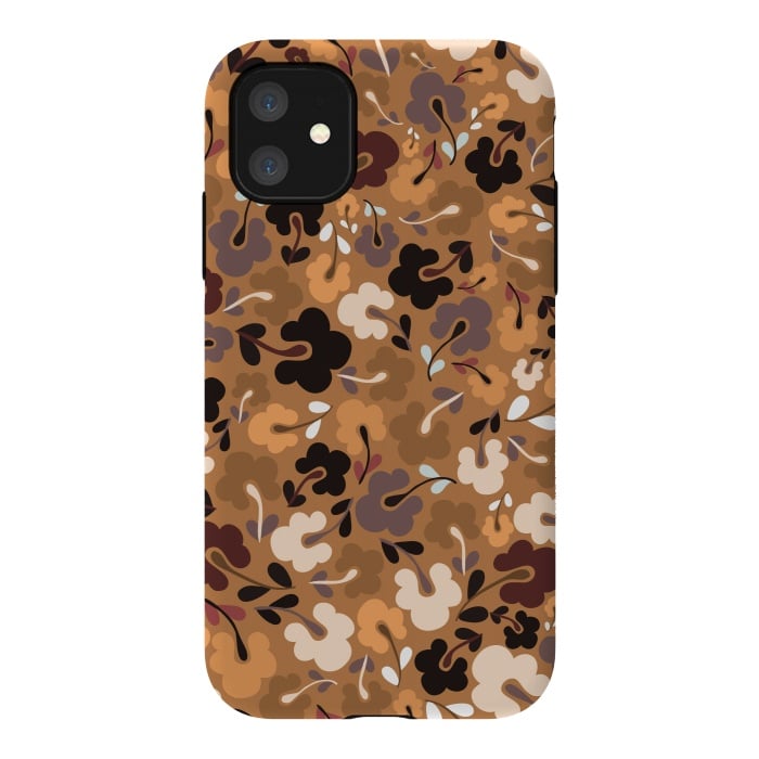 iPhone 11 StrongFit Ditsy Flowers in Mustard and Brown by Paula Ohreen