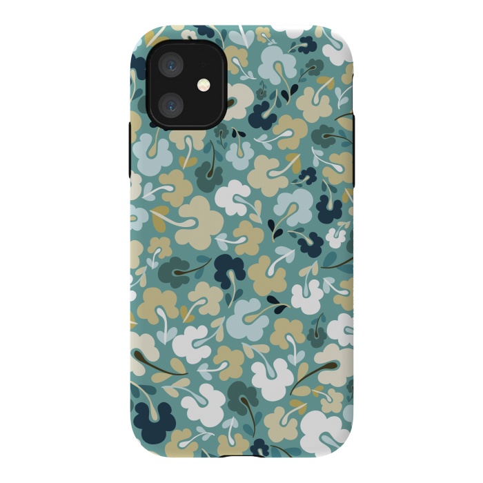 iPhone 11 StrongFit Ditsy Flowers in Green and Blue by Paula Ohreen