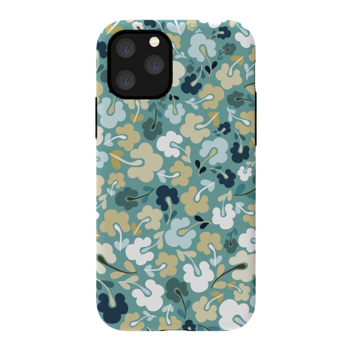 iPhone 11 Pro StrongFit Ditsy Flowers in Green and Blue by Paula Ohreen