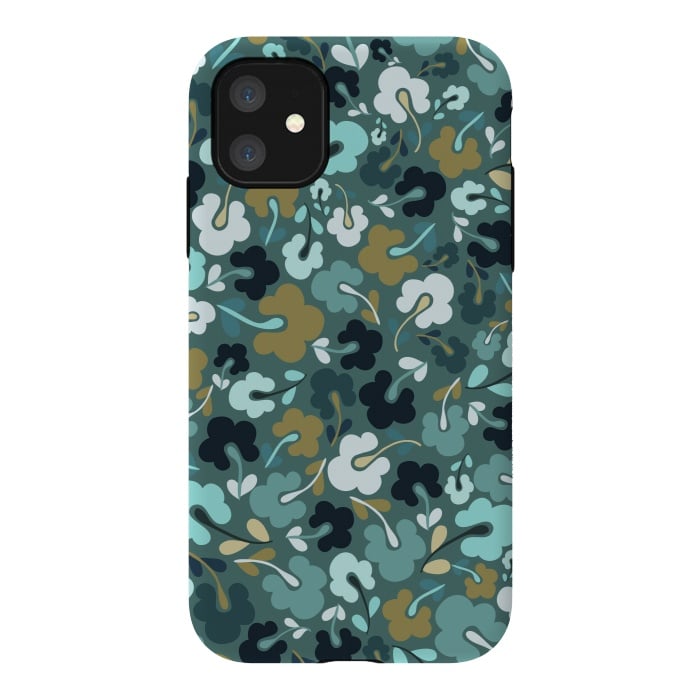 iPhone 11 StrongFit Ditsy Flowers in Navy and Green by Paula Ohreen