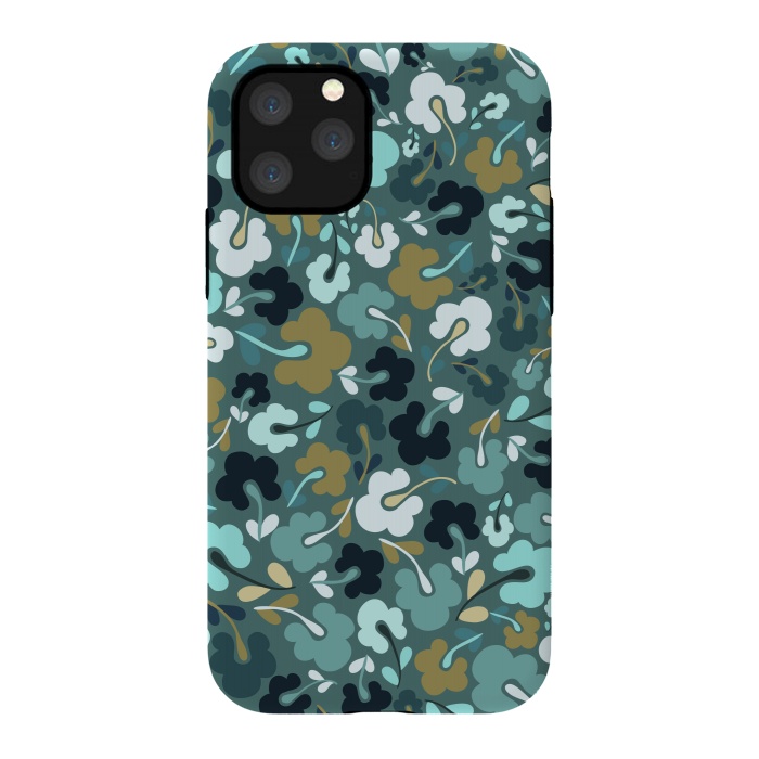 iPhone 11 Pro StrongFit Ditsy Flowers in Navy and Green by Paula Ohreen