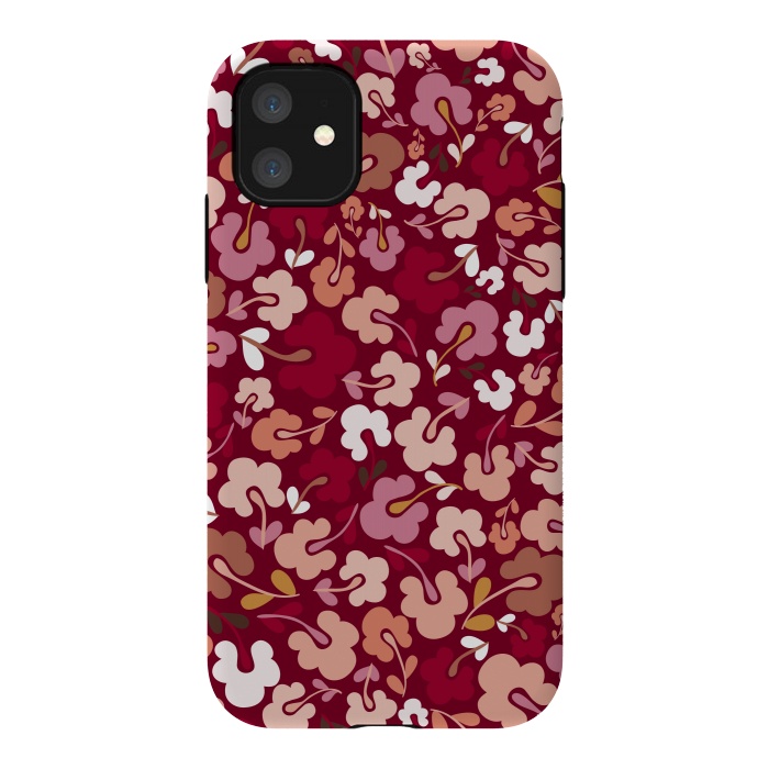 iPhone 11 StrongFit Ditsy Flowers in Pink and Orange by Paula Ohreen
