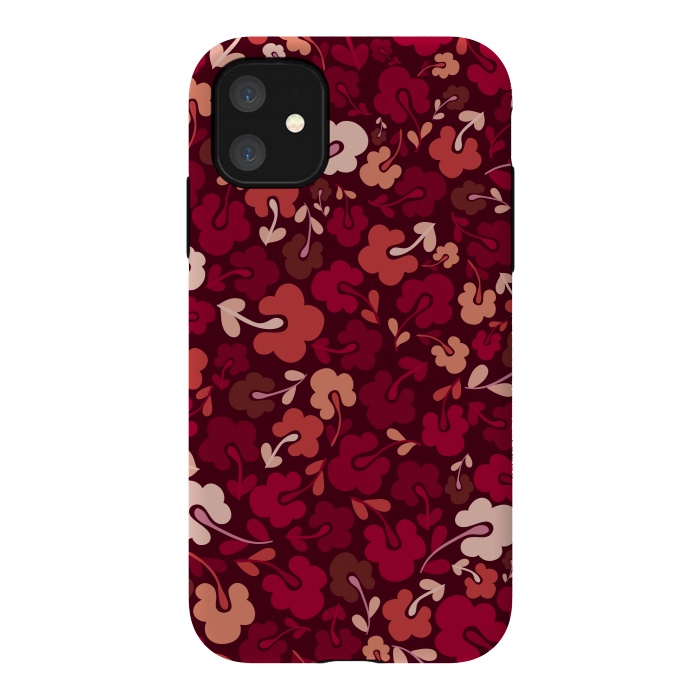iPhone 11 StrongFit Ditsy Flowers in Pink and Red by Paula Ohreen