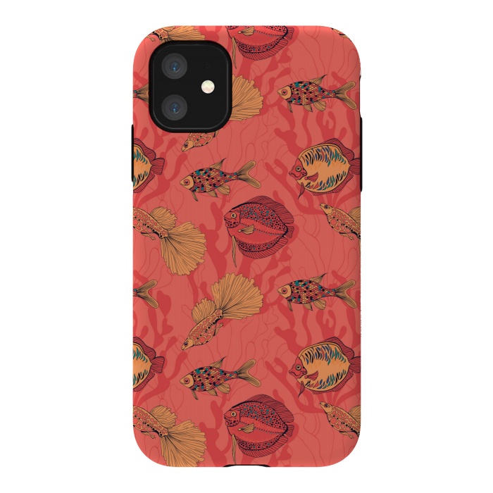 iPhone 11 StrongFit Fishes on living coral background by Katerina Kirilova