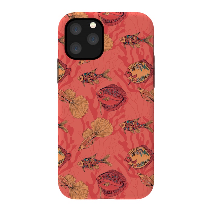 iPhone 11 Pro StrongFit Fishes on living coral background by Katerina Kirilova