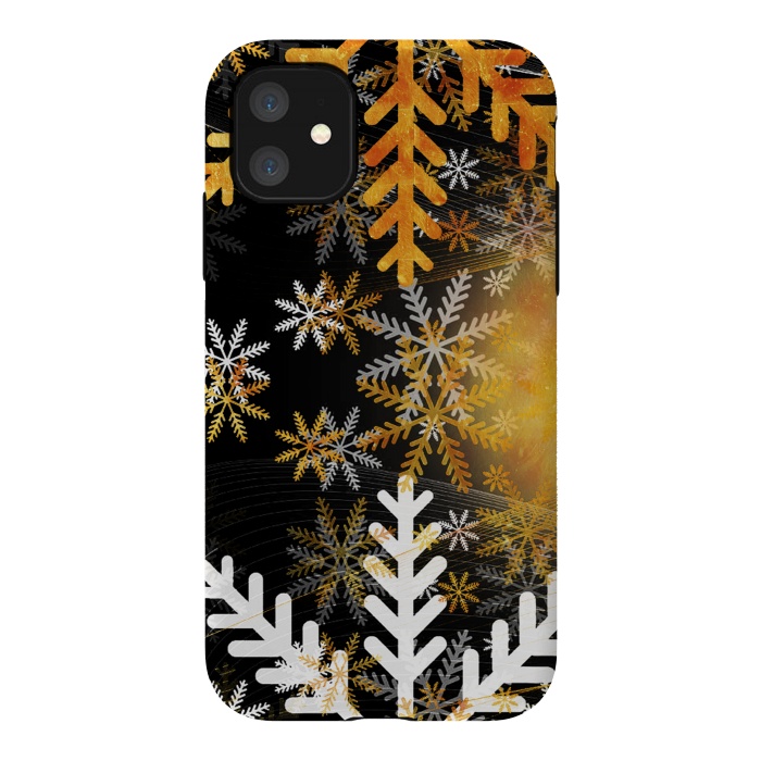 iPhone 11 StrongFit Golden white snowflakes - Christmas by Oana 
