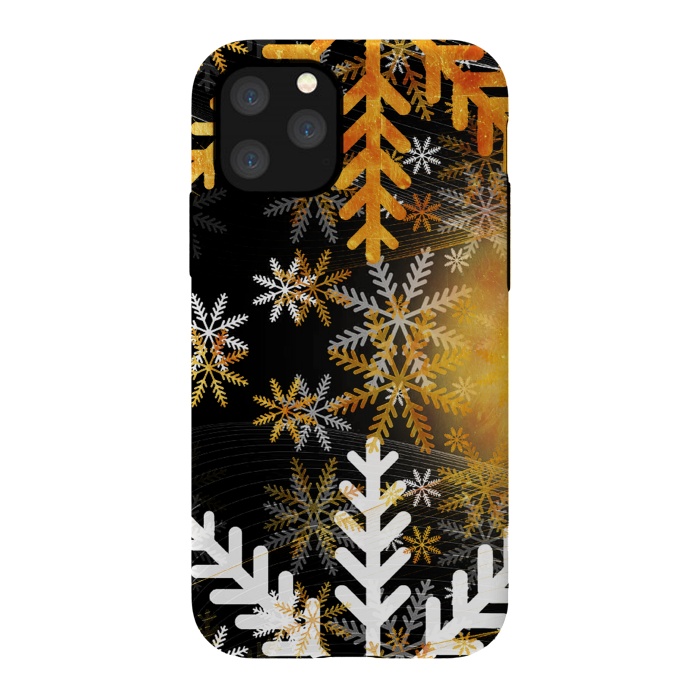 iPhone 11 Pro StrongFit Golden white snowflakes - Christmas by Oana 