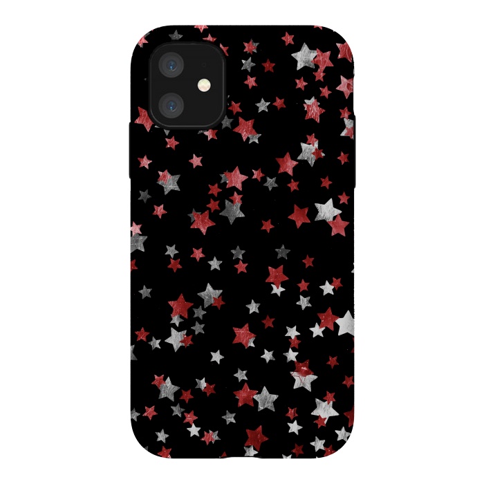 iPhone 11 StrongFit Metallic silver copper party stars on black by Oana 
