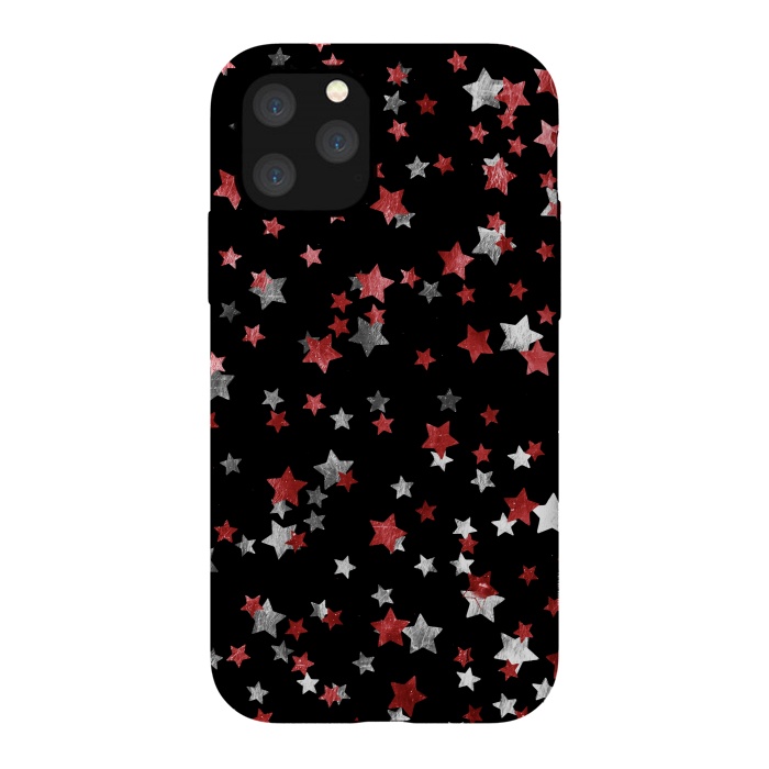 iPhone 11 Pro StrongFit Metallic silver copper party stars on black by Oana 