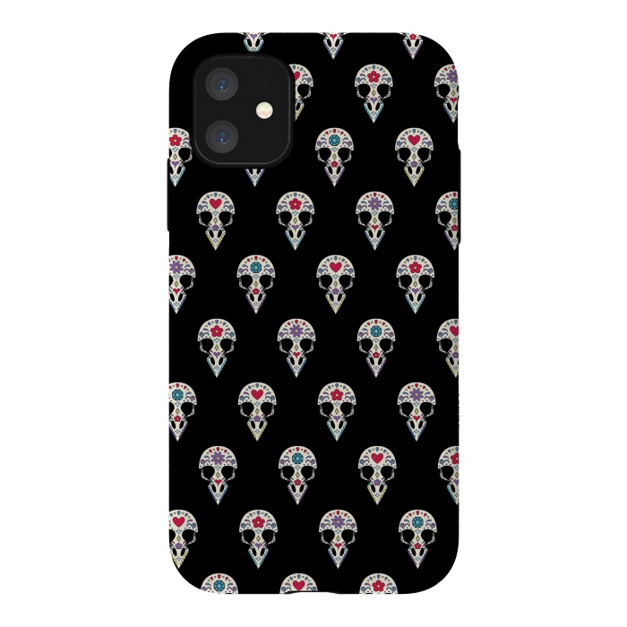 iPhone 11 StrongFit Bird sugar skull pattern by Laura Nagel
