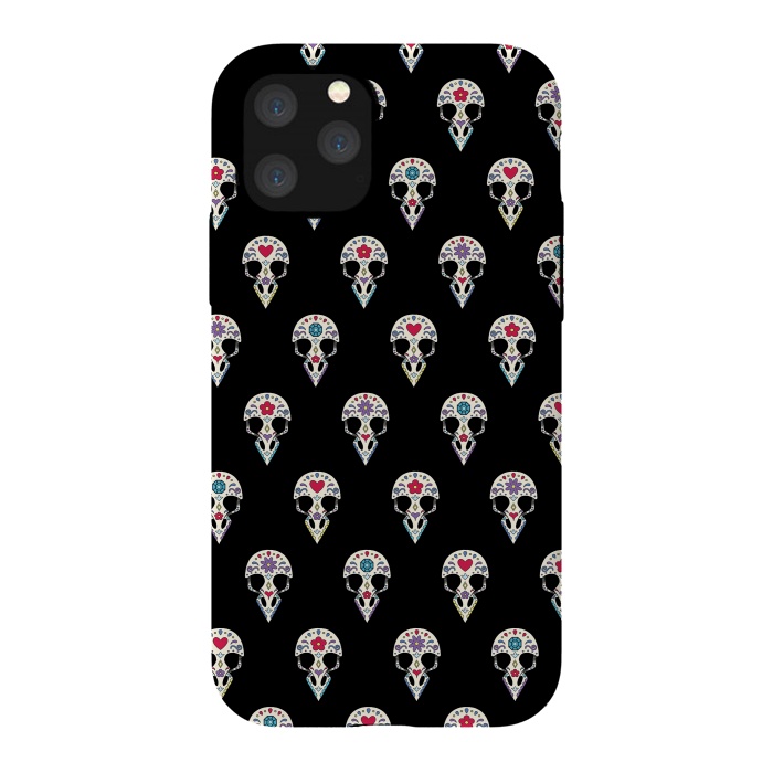 iPhone 11 Pro StrongFit Bird sugar skull pattern by Laura Nagel