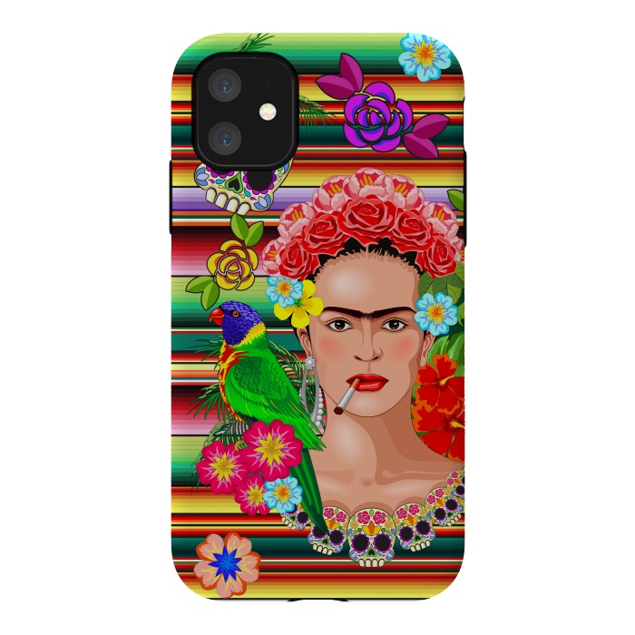 iPhone 11 StrongFit Frida Kahlo Floral Exotic Portrait  by BluedarkArt