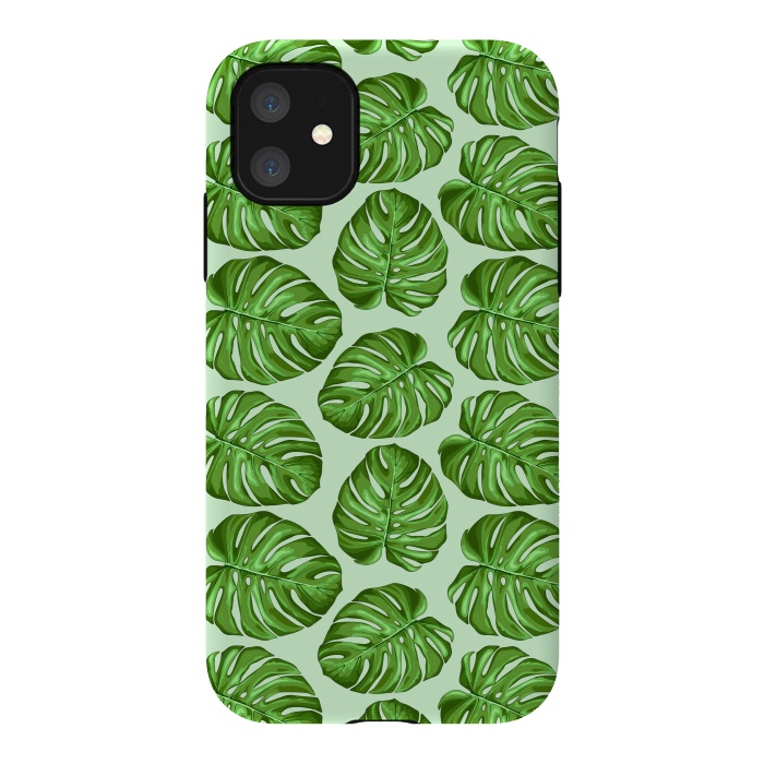 iPhone 11 StrongFit Monstera Tropical Leaves Seamless Textile Patten  by BluedarkArt