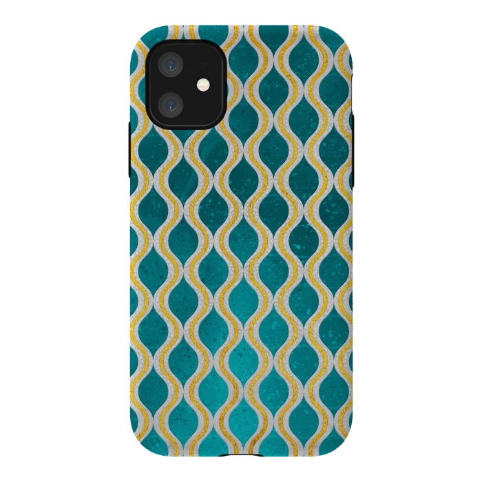 iPhone 11 StrongFit Gold - Turquoise pattern I by Art Design Works