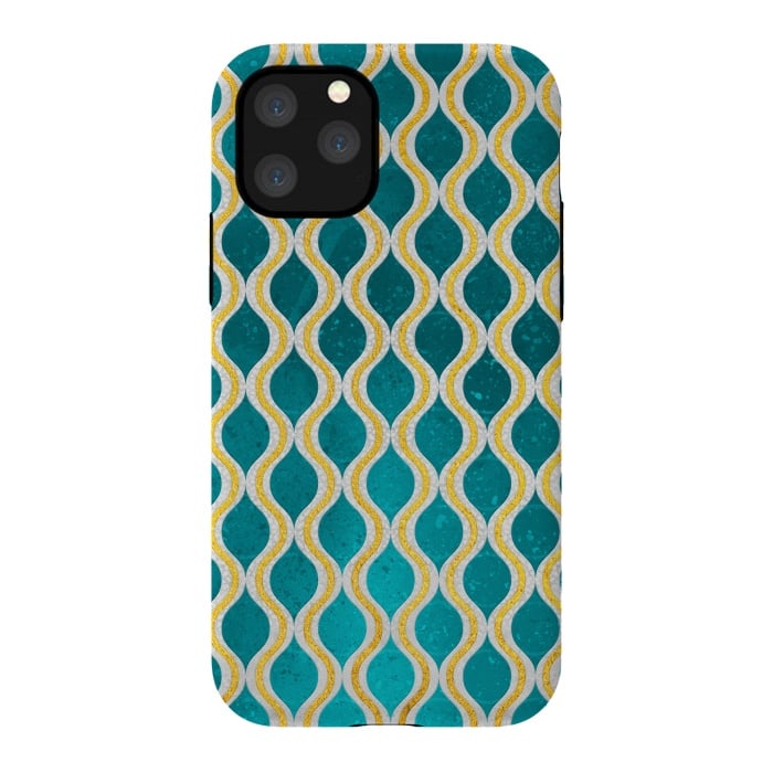 iPhone 11 Pro StrongFit Gold - Turquoise pattern I by Art Design Works