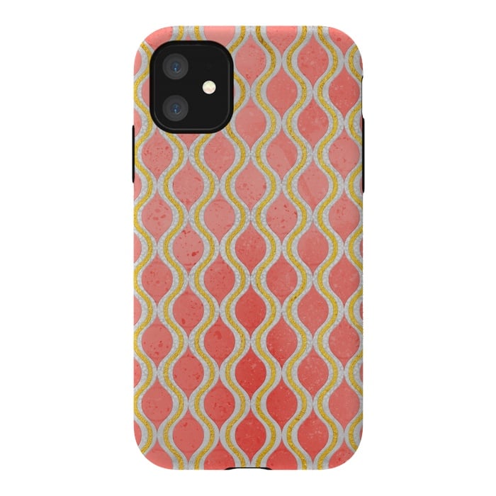 iPhone 11 StrongFit Gold - Living Coral Pattern I by Art Design Works