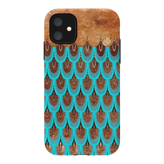 iPhone 11 StrongFit Copper and Teal Mermaid Scales by  Utart