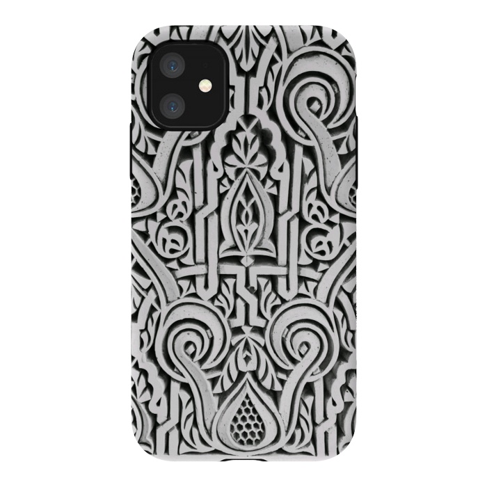 iPhone 11 StrongFit Intricate architectural botanical ornaments black and white by Oana 