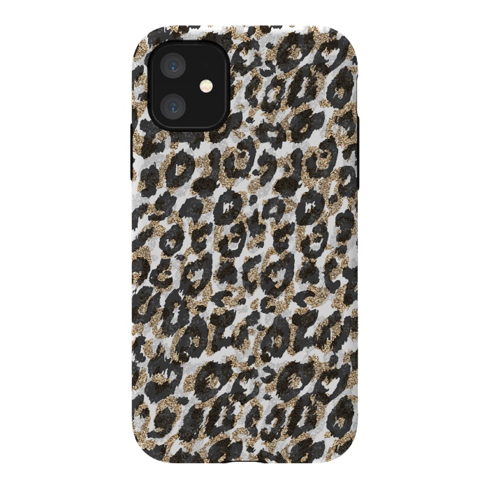 iPhone 11 StrongFit Elegant gold leopard animal print pattern by InovArts