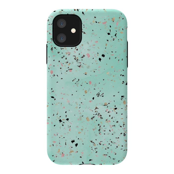 iPhone 11 StrongFit Mint and gold marble terrazzo design Confetti  by InovArts