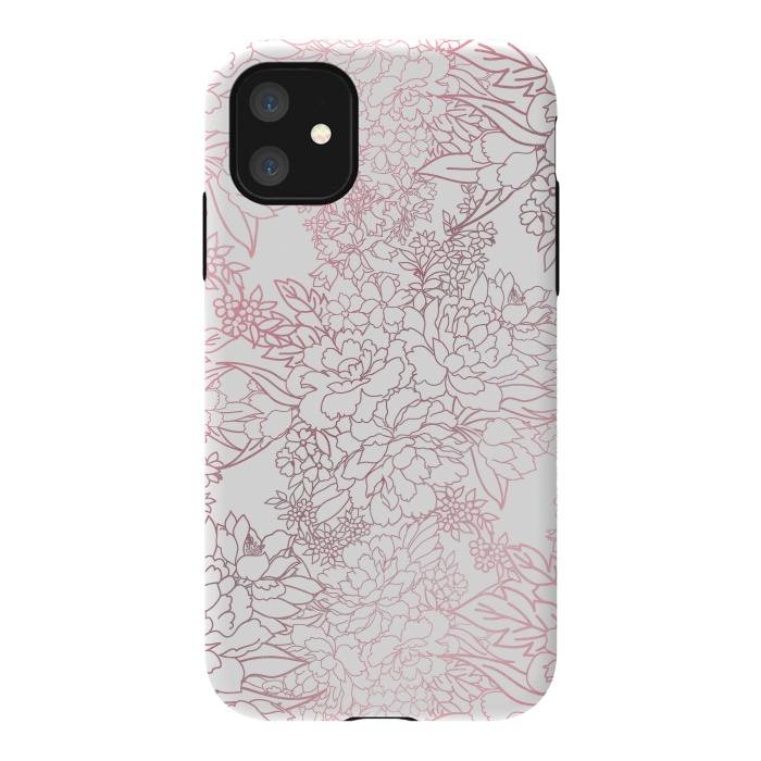 iPhone 11 StrongFit Elegant floral rose gold strokes doodles design by InovArts