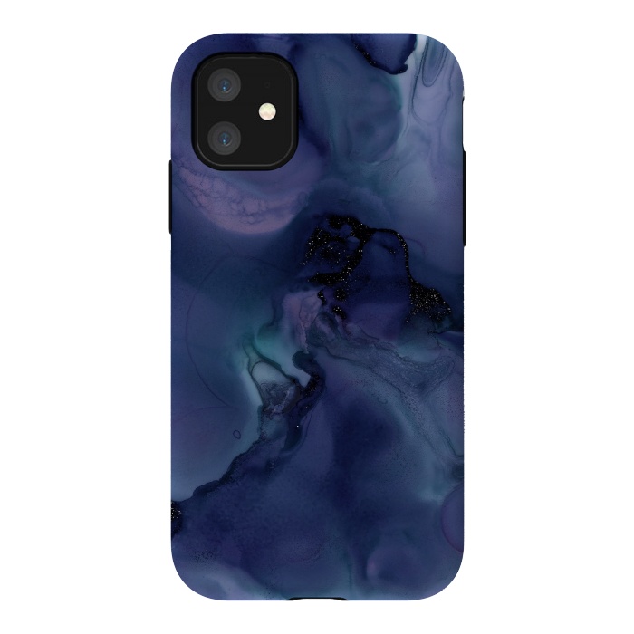 iPhone 11 StrongFit Black Glitter Veins on Blue Ink Marble by  Utart