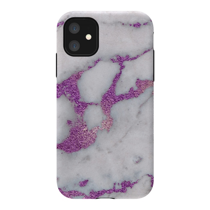 iPhone 11 StrongFit Purple Glitter Veins on Gray Marble by  Utart