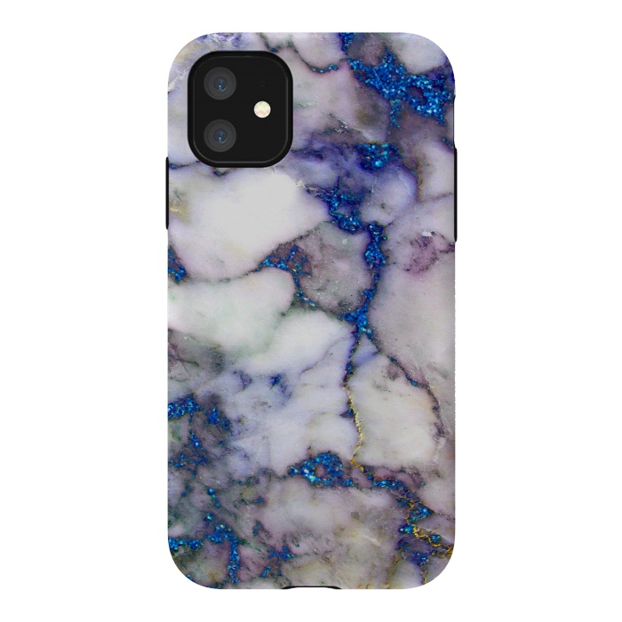 iPhone 11 StrongFit Blue Glitter Veins on Gray Marble by  Utart