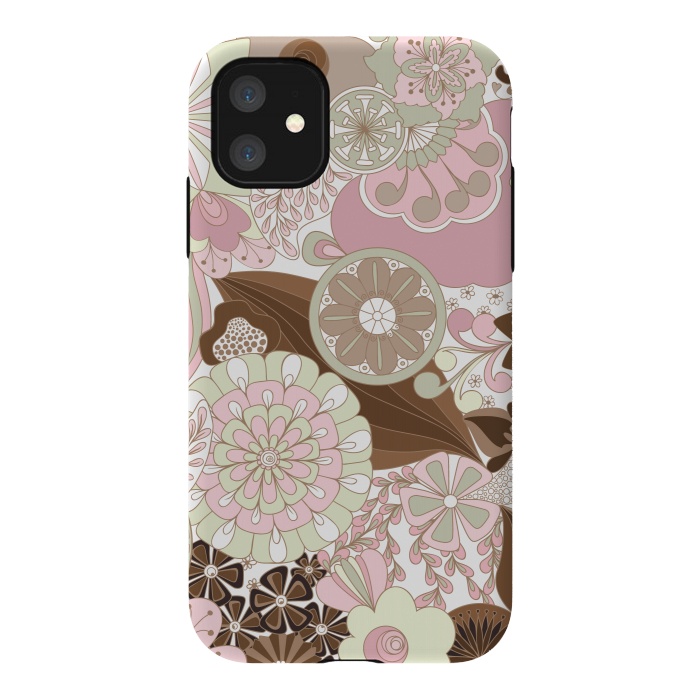 iPhone 11 StrongFit Flowers, Flowers Everywhere - Pink and Brown by Paula Ohreen