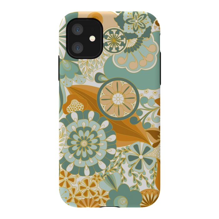 iPhone 11 StrongFit Flowers, Flowers Everywhere - Orange and Green by Paula Ohreen