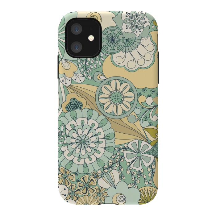 iPhone 11 StrongFit Flowers, Flowers Everywhere - Cream and Mint by Paula Ohreen