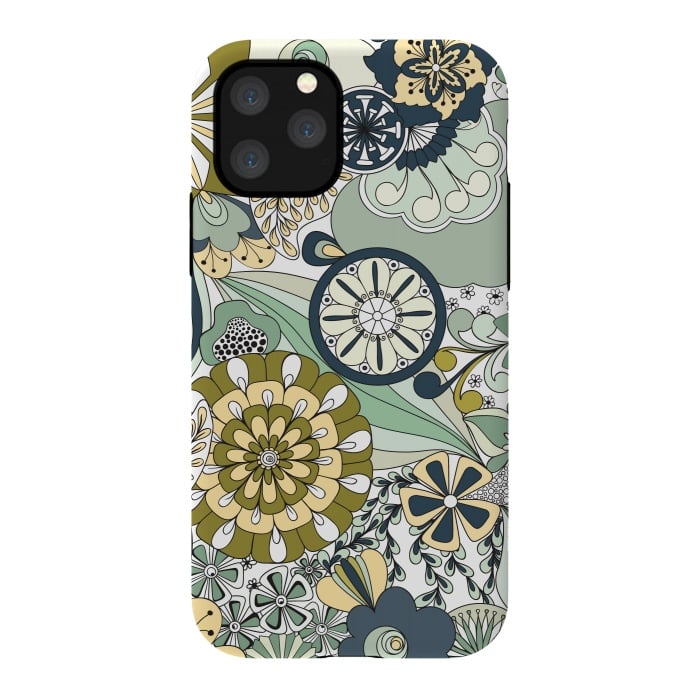 iPhone 11 Pro StrongFit Flowers, Flowers Everywhere - Navy and Green by Paula Ohreen
