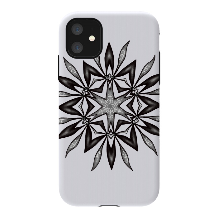 iPhone 11 StrongFit Kaleidoscopic Flower Art In Black And White by Boriana Giormova