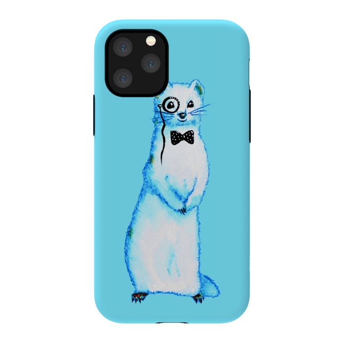iPhone 11 Pro StrongFit Cute Ferret Hipster Blue Watercolor Art by Boriana Giormova