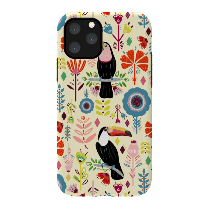iPhone 11 Pro StrongFit Colorful Toucans On Cream  by Tigatiga