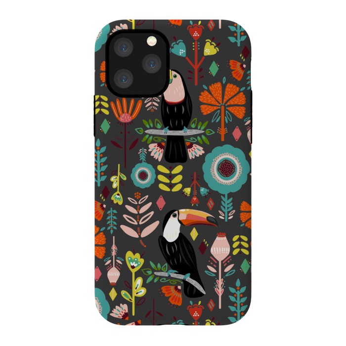iPhone 11 Pro StrongFit Colorful Toucans On Grey  by Tigatiga
