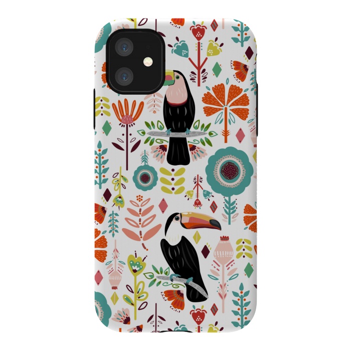 iPhone 11 StrongFit Colorful Toucans  by Tigatiga