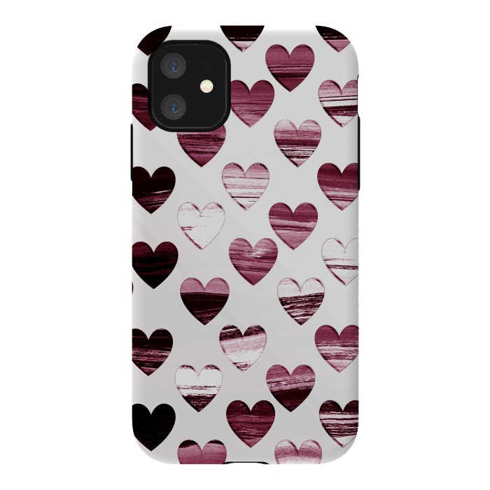 iPhone 11 StrongFit Cherry wine brushed painted hearts by Oana 