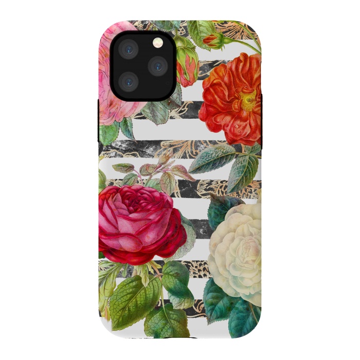 iPhone 11 Pro StrongFit Vibrant romantic botanical flowers and white stripes by Oana 