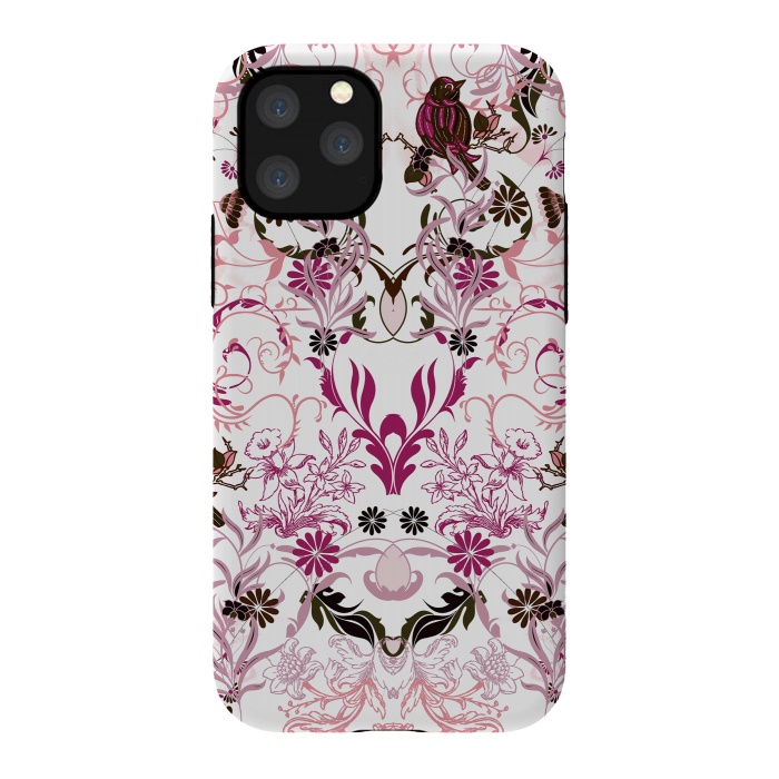 iPhone 11 Pro StrongFit Blush pink and fuchsia flowers, foliage and birds by Oana 