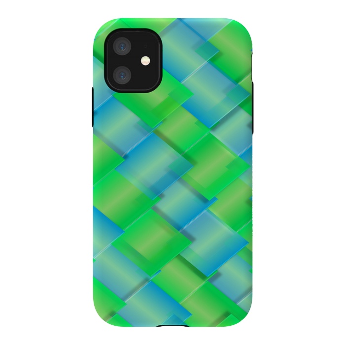 iPhone 11 StrongFit square blue green pattern by MALLIKA