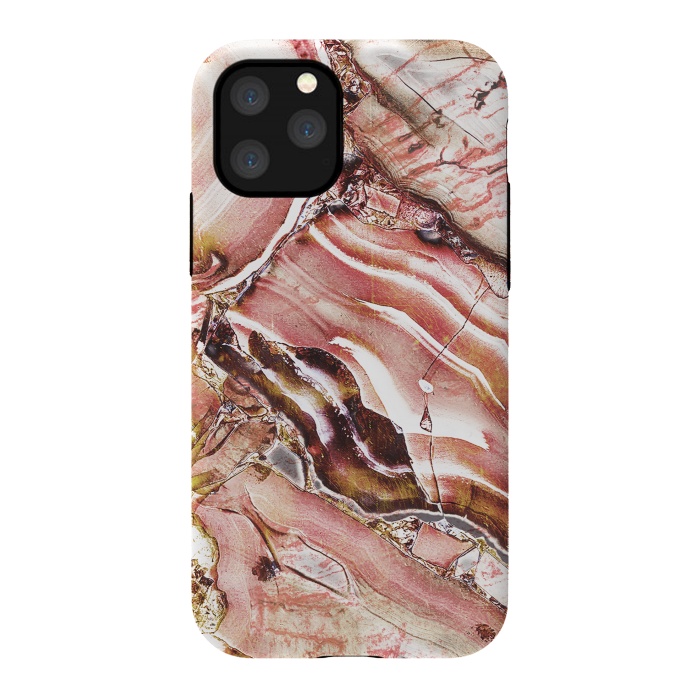 iPhone 11 Pro StrongFit golden rose pink precious gemstone marble by Oana 