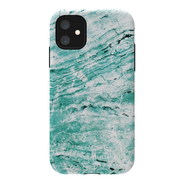 iPhone 11 StrongFit Turquoise marble waves by Oana 