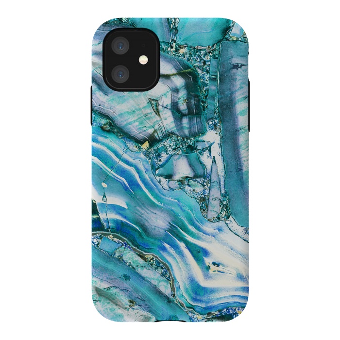 iPhone 11 StrongFit Metallic blue precious stone marble by Oana 