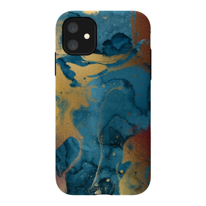 iPhone 11 StrongFit Gold and Indigo Ink Marble by  Utart