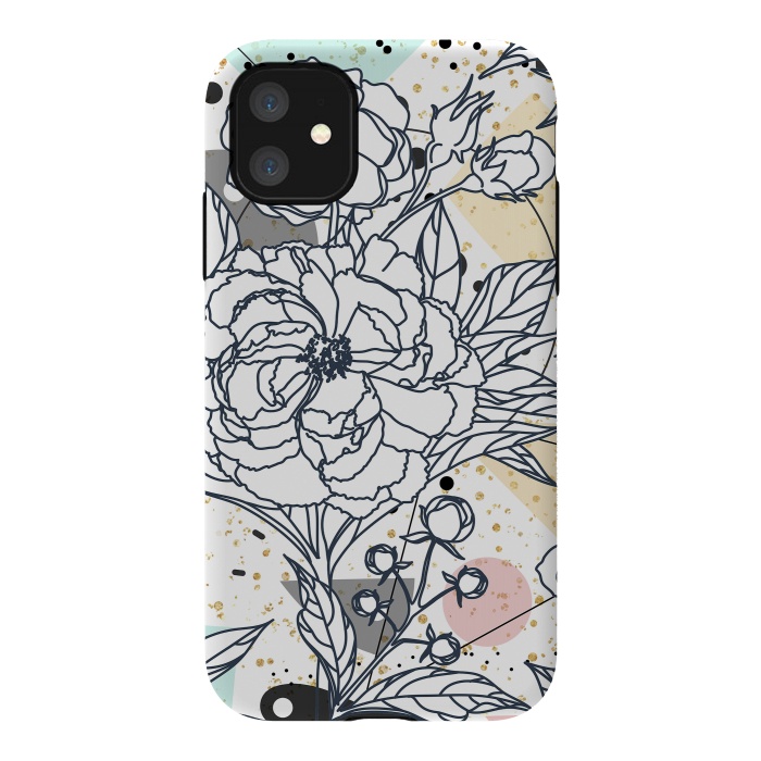iPhone 11 StrongFit Modern geometric shapes and floral strokes design by InovArts